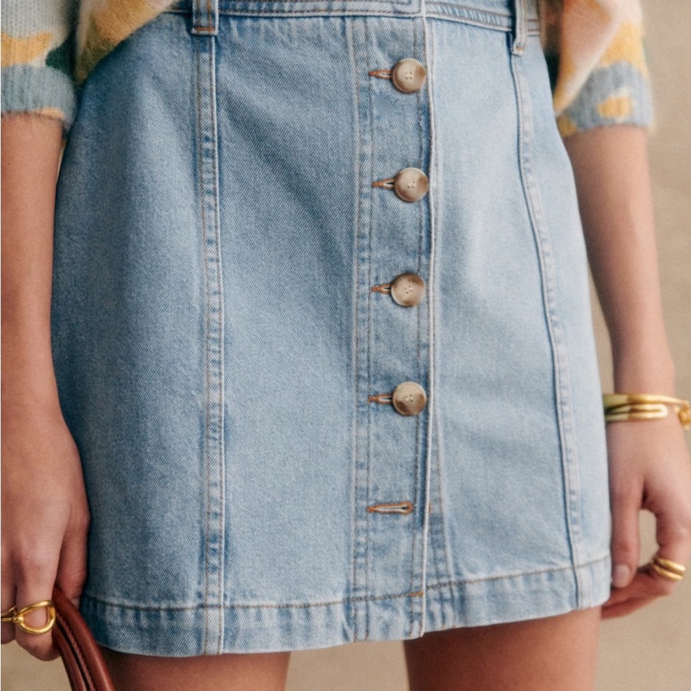 Light Wash Denim Button-Front Mini Skirt